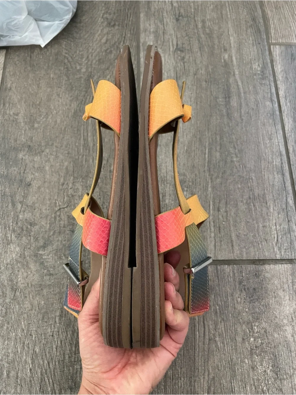Franco Sarto Gradient Orange Yellow Green Leather Slingback Sandals